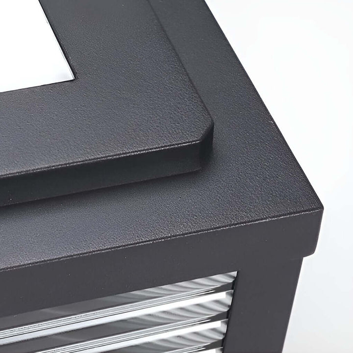 Square Pillar Ribbed Glass Outdoor Metal Light Fixture
