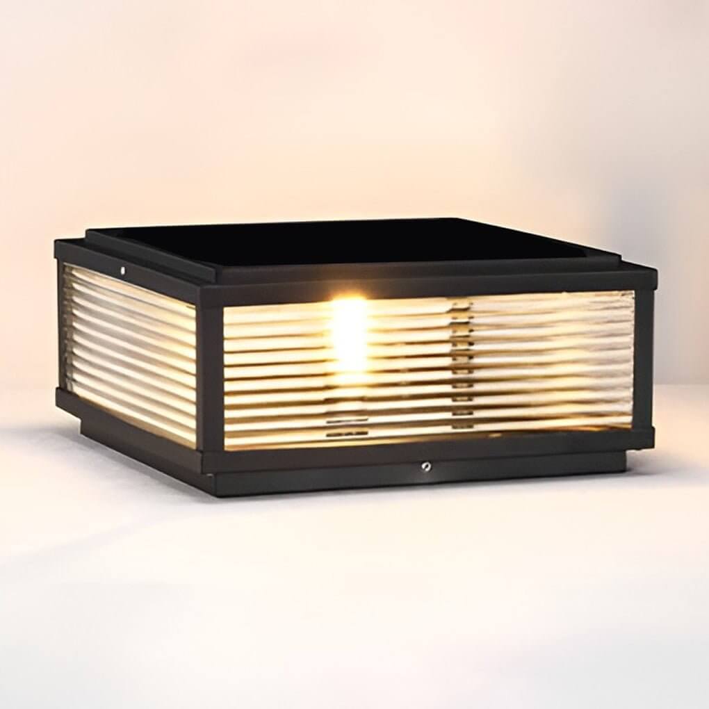 Square Pillar Ribbed Glass Outdoor Metal Light Fixture