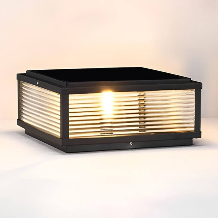 Square Pillar Ribbed Glass Outdoor Metal Light Fixture