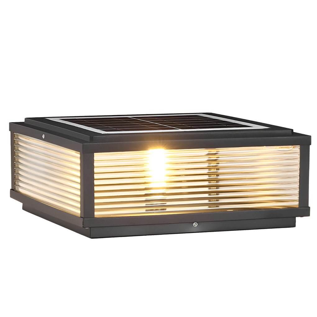 Square Pillar Ribbed Glass Outdoor Metal Light Fixture