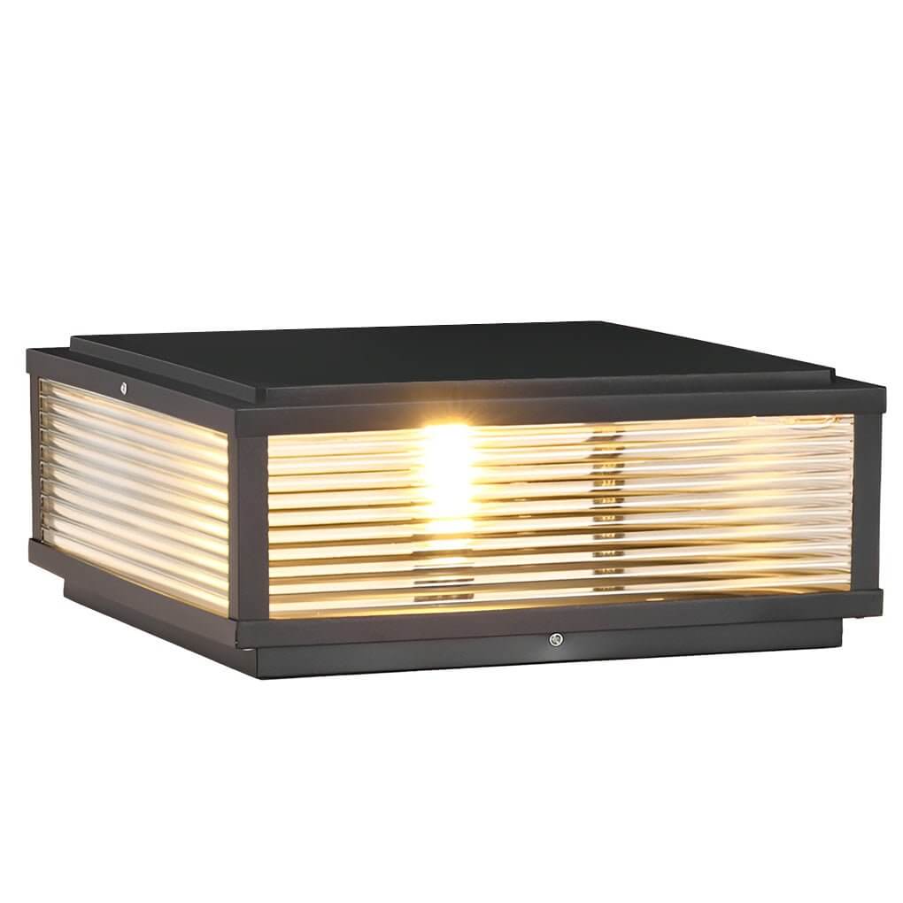 Square Pillar Ribbed Glass Outdoor Metal Light Fixture