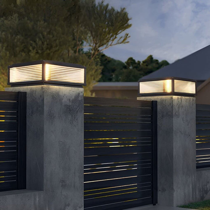 Square Pillar Ribbed Glass Outdoor Metal Light Fixture
