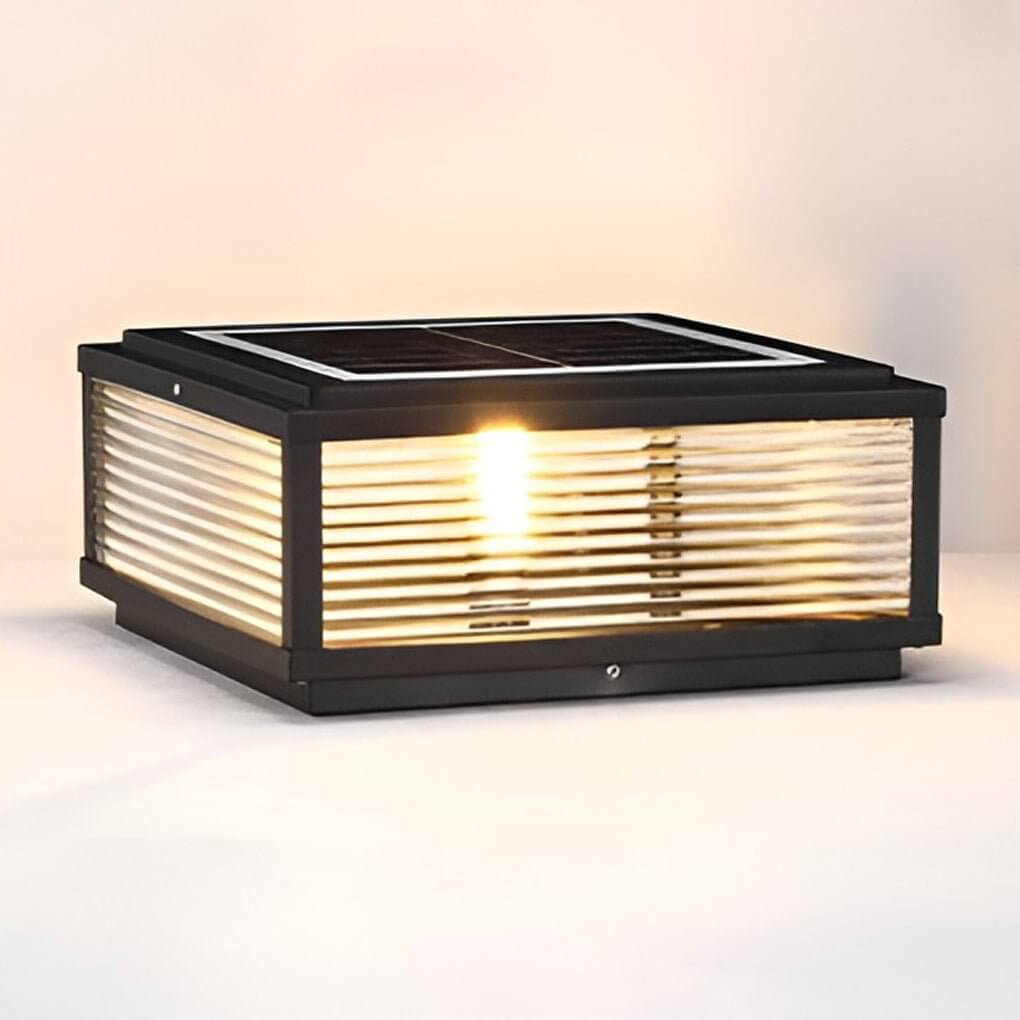 Square Pillar Ribbed Glass Outdoor Metal Light Fixture