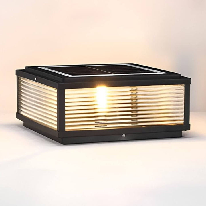 Square Pillar Ribbed Glass Outdoor Metal Light Fixture