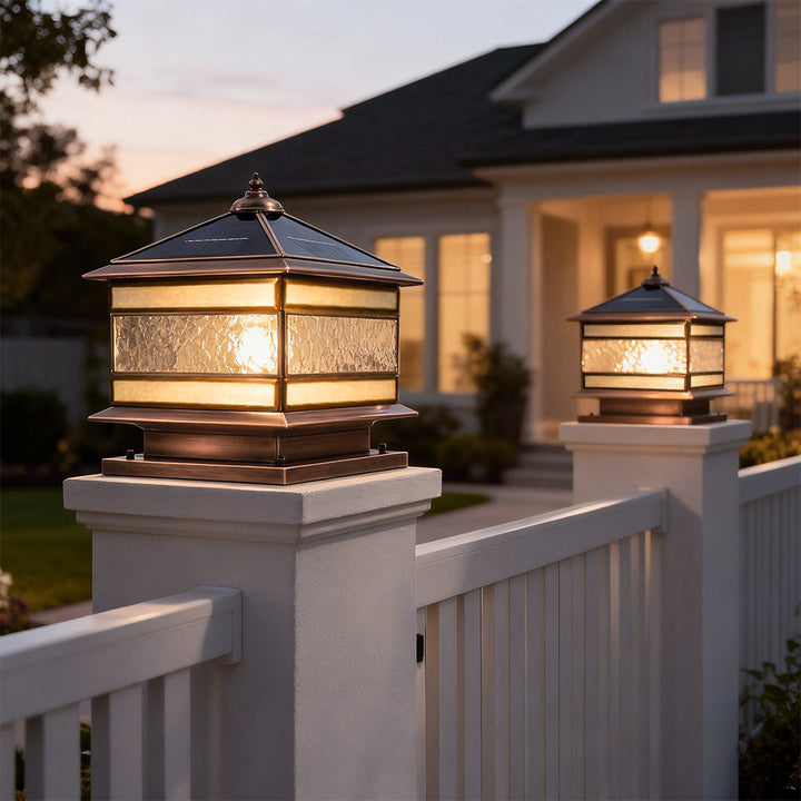 Retro Copper Solar Fence Post Lights - Waterproof Outdoor Decor