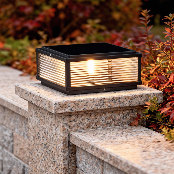 Square Pillar Ribbed Glass Outdoor Metal Light Fixture