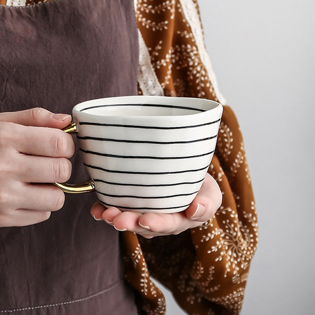 Geometric Pattern Cup with Gold Handle - Stylish Drinkware-Orizon Depot