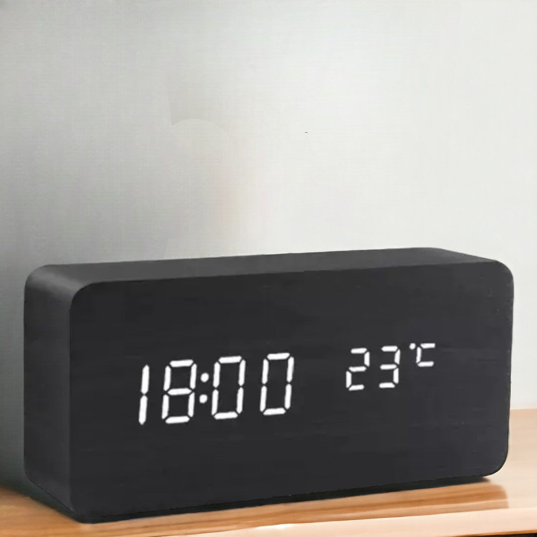 Voice-Controlled LED Alarm Clock | Stylish Wooden Design-Orizon Depot