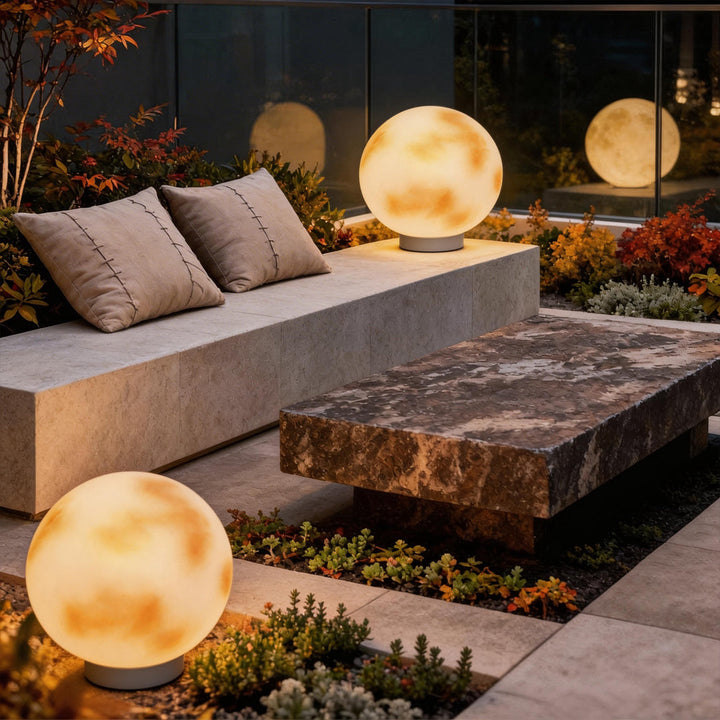 Moon-Shaped Stone Outdoor Decorative Pillar Light