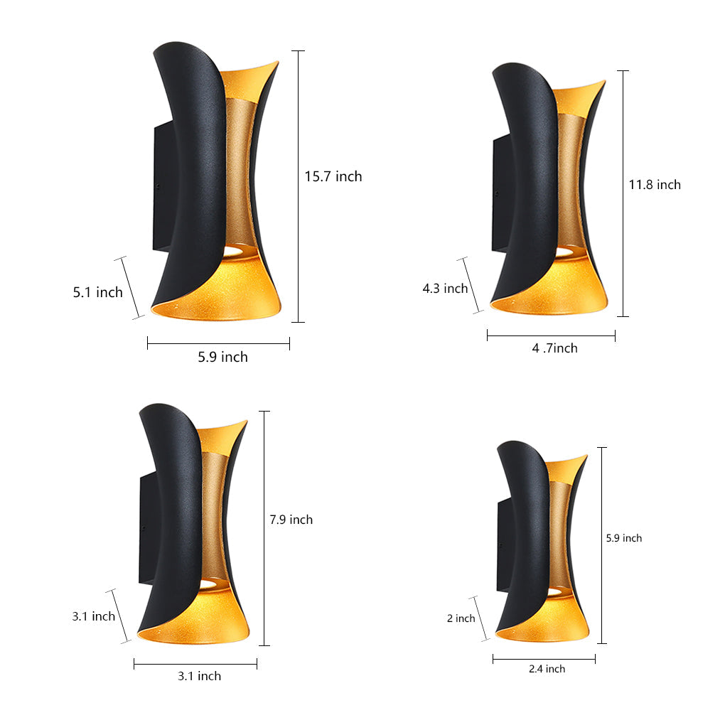 Modern Curved LED Waterproof Up Down Wall Lighting Fixture