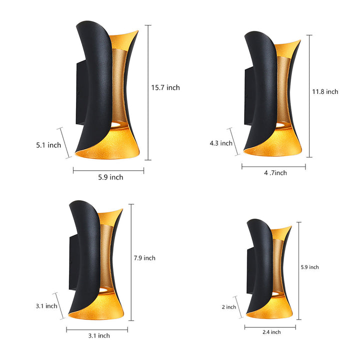 Modern Curved LED Waterproof Up Down Wall Lighting Fixture