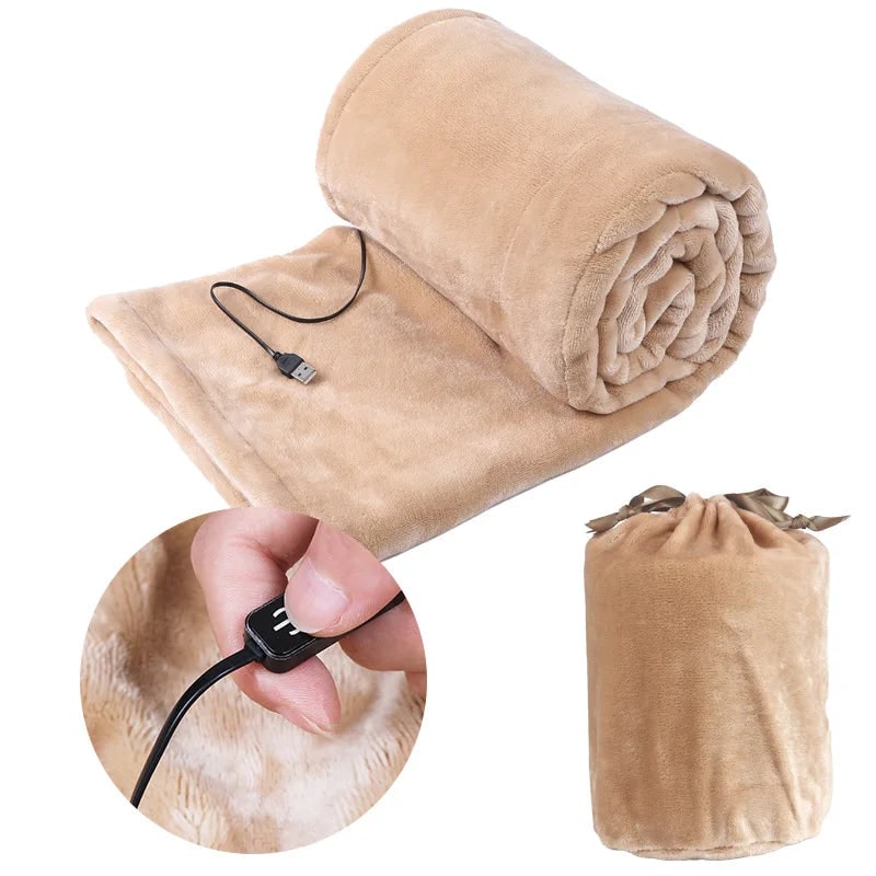 USB Heated Blanket - Soft Plush with 3 Temperature Settings for Travel