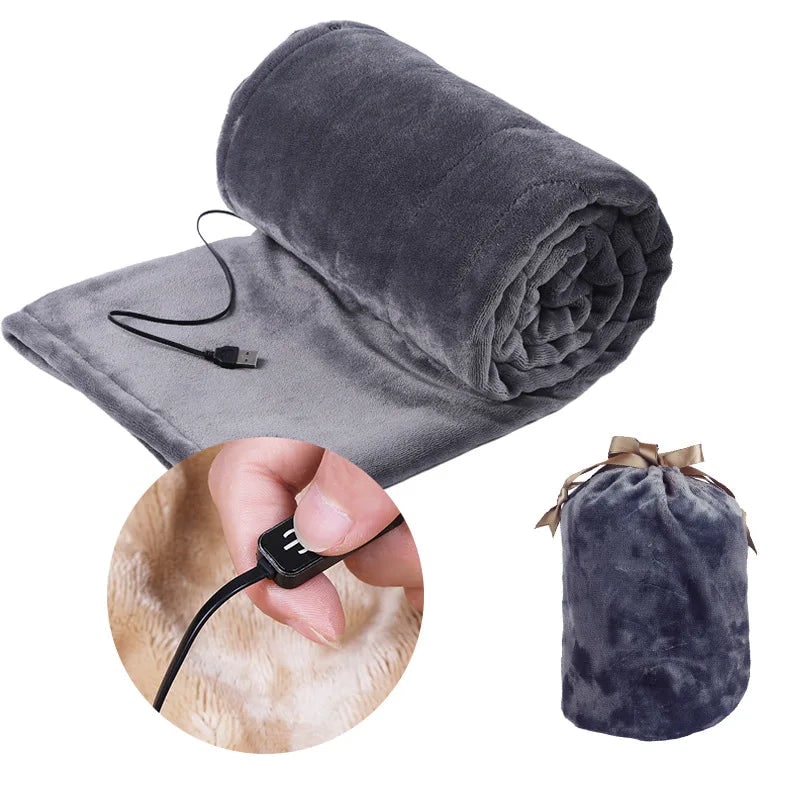 USB Heated Blanket - Soft Plush with 3 Temperature Settings for Travel