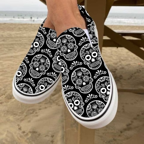 Casual Canvas Slip-Ons with Skull Design for Everyday Wear-Orizon Depot