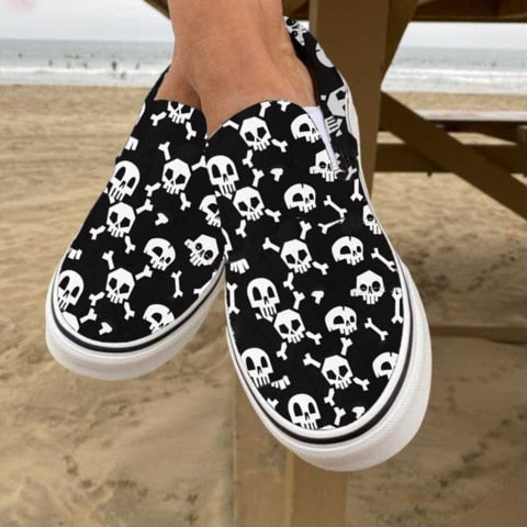 Casual Canvas Slip-Ons with Skull Design for Everyday Wear-Orizon Depot