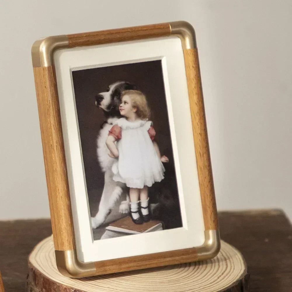 Vintage Wood & Brass Tabletop Photo Frame-Orizon Depot