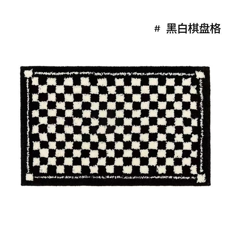 Vintage Checkered Plaid Bathroom Rugs - Cozy Retro Flower Carpet-Orizon Depot