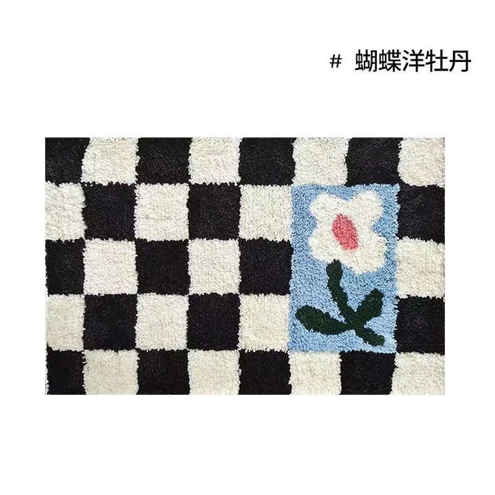 Vintage Checkered Plaid Bathroom Rugs - Cozy Retro Flower Carpet-Orizon Depot