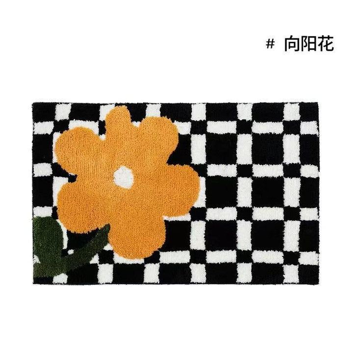 Vintage Checkered Plaid Bathroom Rugs - Cozy Retro Flower Carpet-Orizon Depot