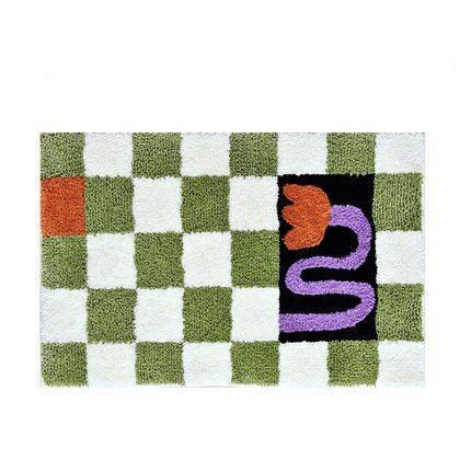 Vintage Checkered Plaid Bathroom Rugs - Cozy Retro Flower Carpet-Orizon Depot