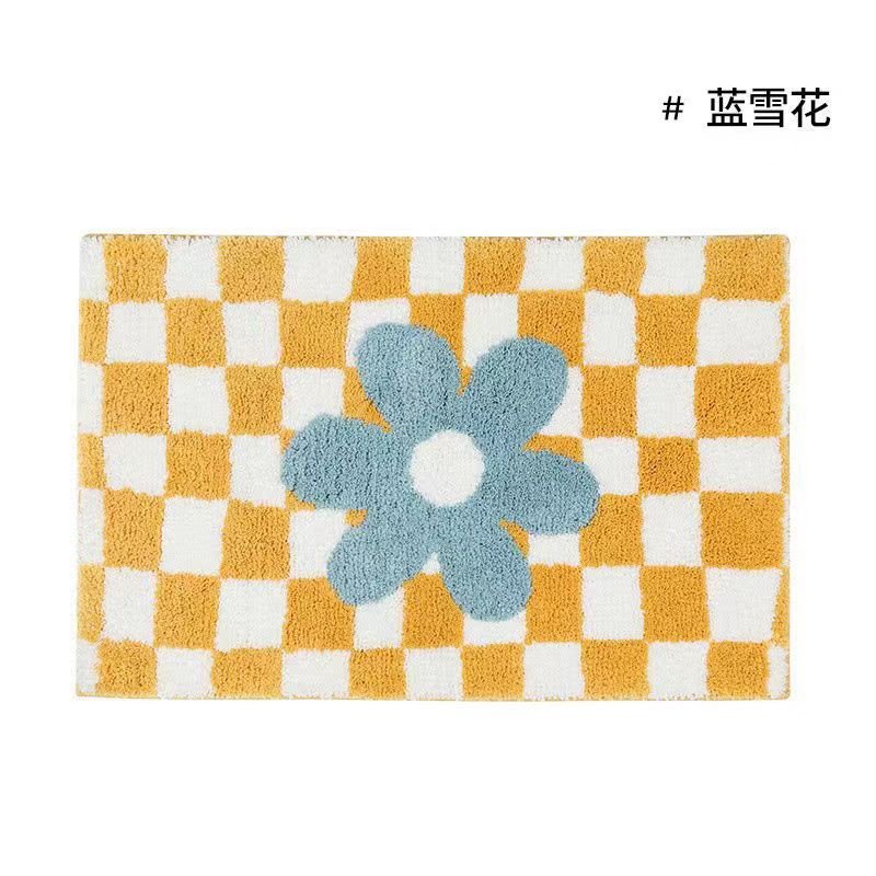 Vintage Checkered Plaid Bathroom Rugs - Cozy Retro Flower Carpet-Orizon Depot