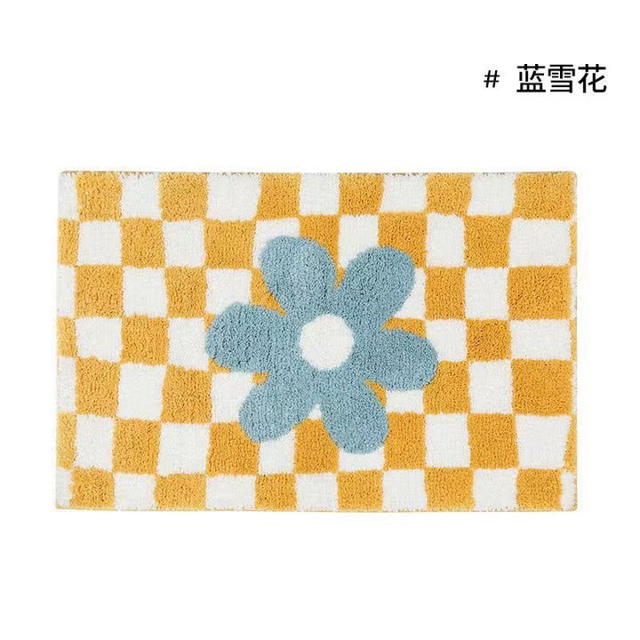 Vintage Checkered Plaid Bathroom Rugs - Cozy Retro Flower Carpet-Orizon Depot