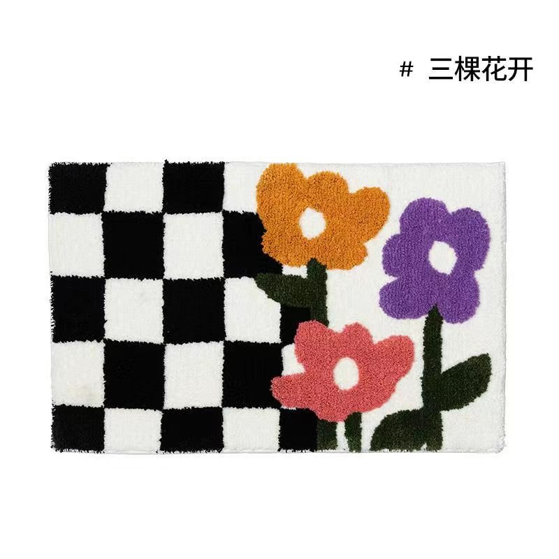 Vintage Checkered Plaid Bathroom Rugs - Cozy Retro Flower Carpet-Orizon Depot