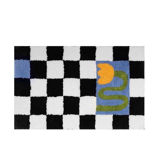 Vintage Checkered Plaid Bathroom Rugs - Cozy Retro Flower Carpet-Orizon Depot