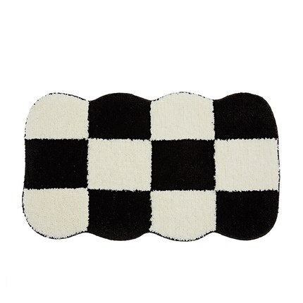 Vintage Checkered Plaid Bathroom Rugs - Cozy Retro Flower Carpet-Orizon Depot