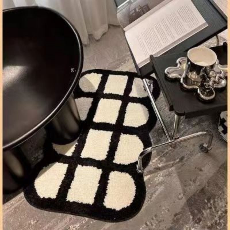 Vintage Checkered Plaid Bathroom Rugs - Cozy Retro Flower Carpet-Orizon Depot