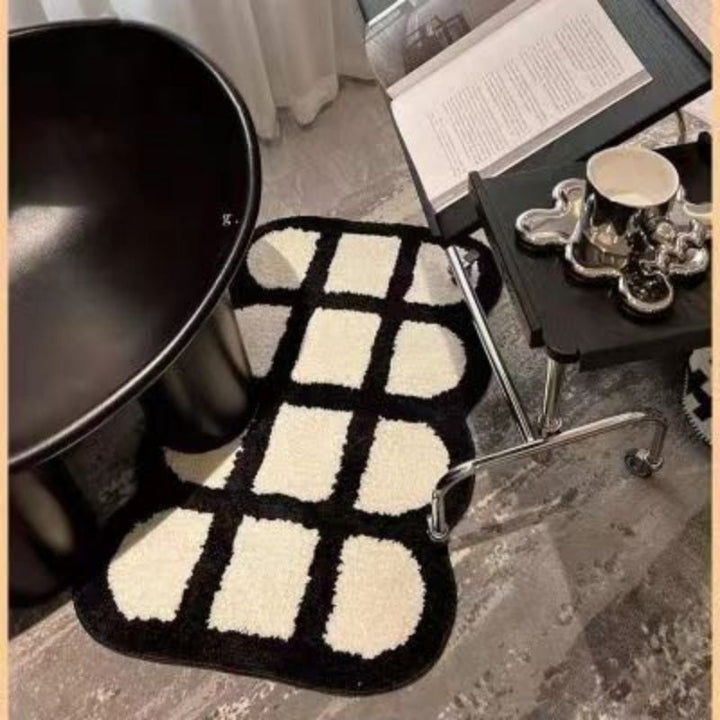 Vintage Checkered Plaid Bathroom Rugs - Cozy Retro Flower Carpet-Orizon Depot