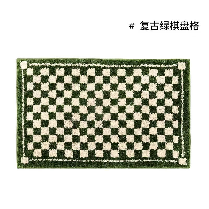 Vintage Checkered Plaid Bathroom Rugs - Cozy Retro Flower Carpet-Orizon Depot