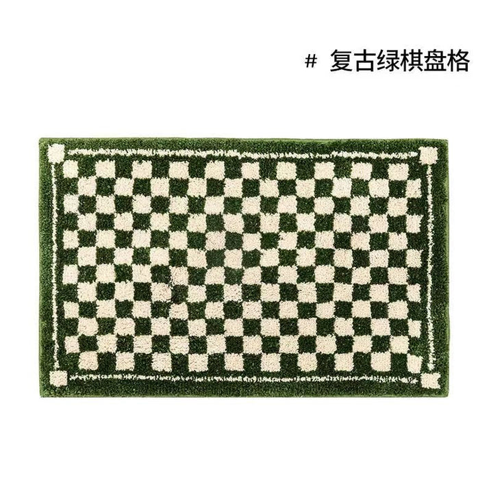 Vintage Checkered Plaid Bathroom Rugs - Cozy Retro Flower Carpet-Orizon Depot