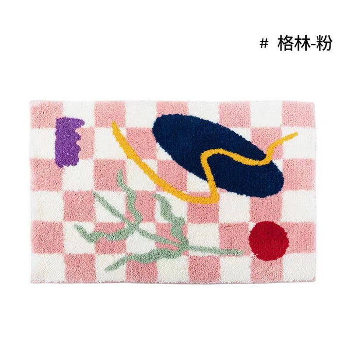 Vintage Checkered Plaid Bathroom Rugs - Cozy Retro Flower Carpet-Orizon Depot
