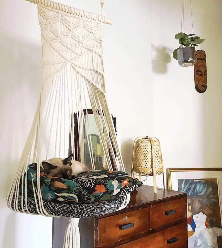 Macrame Wall Hanging Cat Bed for Stylish Pet Relaxation-Orizon Depot