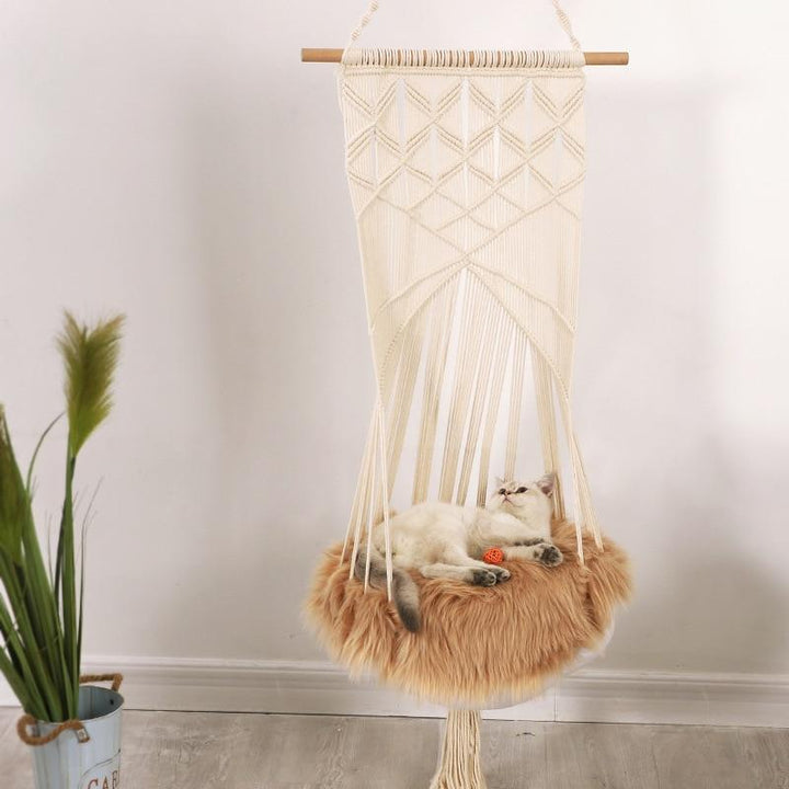 Macrame Wall Hanging Cat Bed for Stylish Pet Relaxation-Orizon Depot
