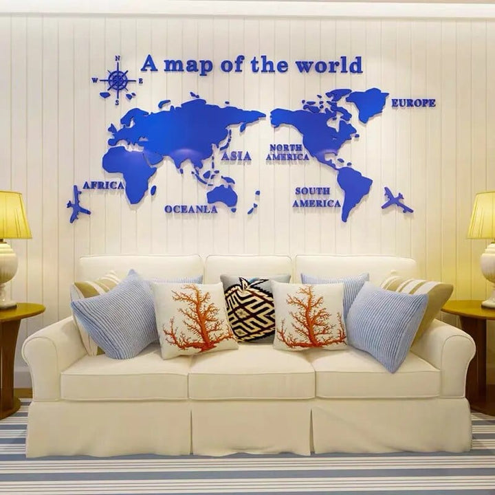 3D World Map Wall Sticker for Home Decor-Orizon Depot