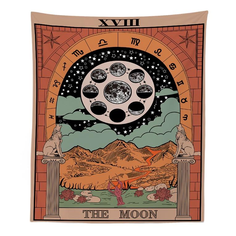 Tarot Colored Tapestry - "The Moon" Design for Home Decor-Orizon Depot