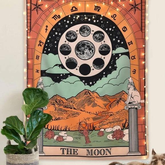 Tarot Colored Tapestry - "The Moon" Design for Home Decor-Orizon Depot